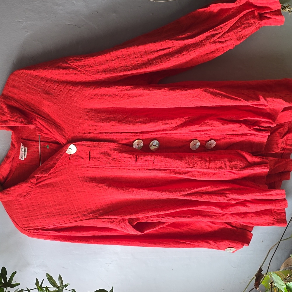 Habitat  Orange Textured Weave Shacket Lagenlook Shell Buttons Sz M